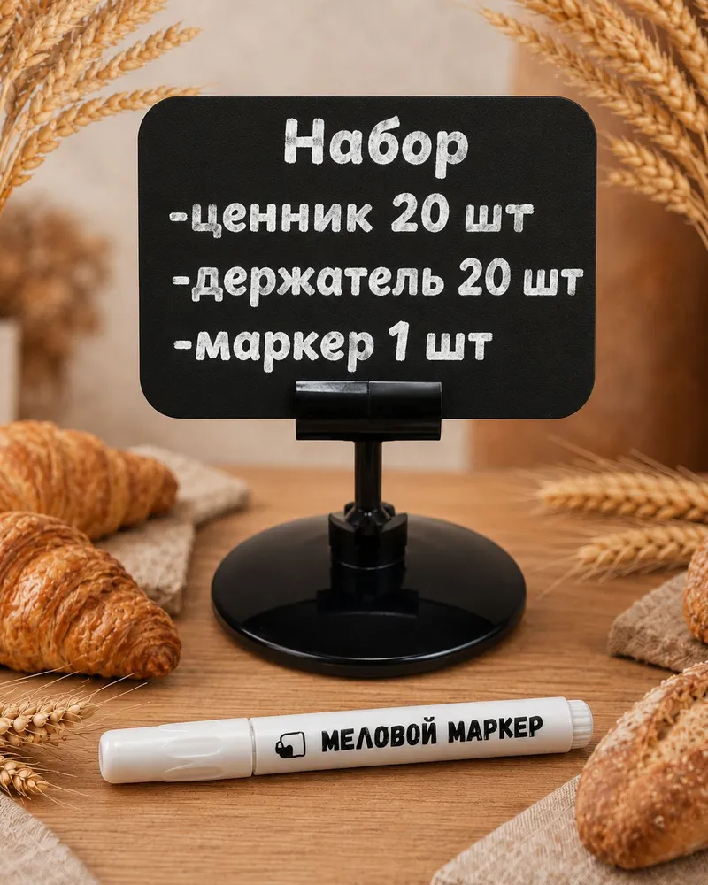 Набор меловые ценники А7 с ценникодержателем и меловой маркер, вариант, фото 3
