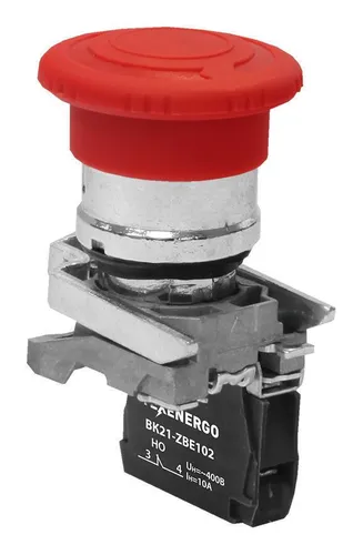 Выключатель кнопочный ВК21-ВS542 1р красный гриб с фиксацией