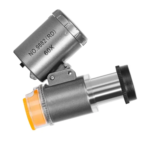 Увеличительное стекло с подсветкой 60X, лупа с 2 LED и UV лампами, регулируемое фокусное расстояние,