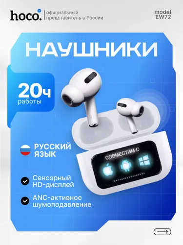 Наушники Bluetooth Hoco EW72 Pro, В кейсе с сенсорным экраном. цвет белый