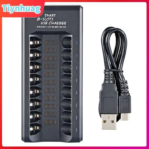 8-слотное зарядное устройство для аккумуляторов Ni-MH AA/AAA, портативное, с USB подключением