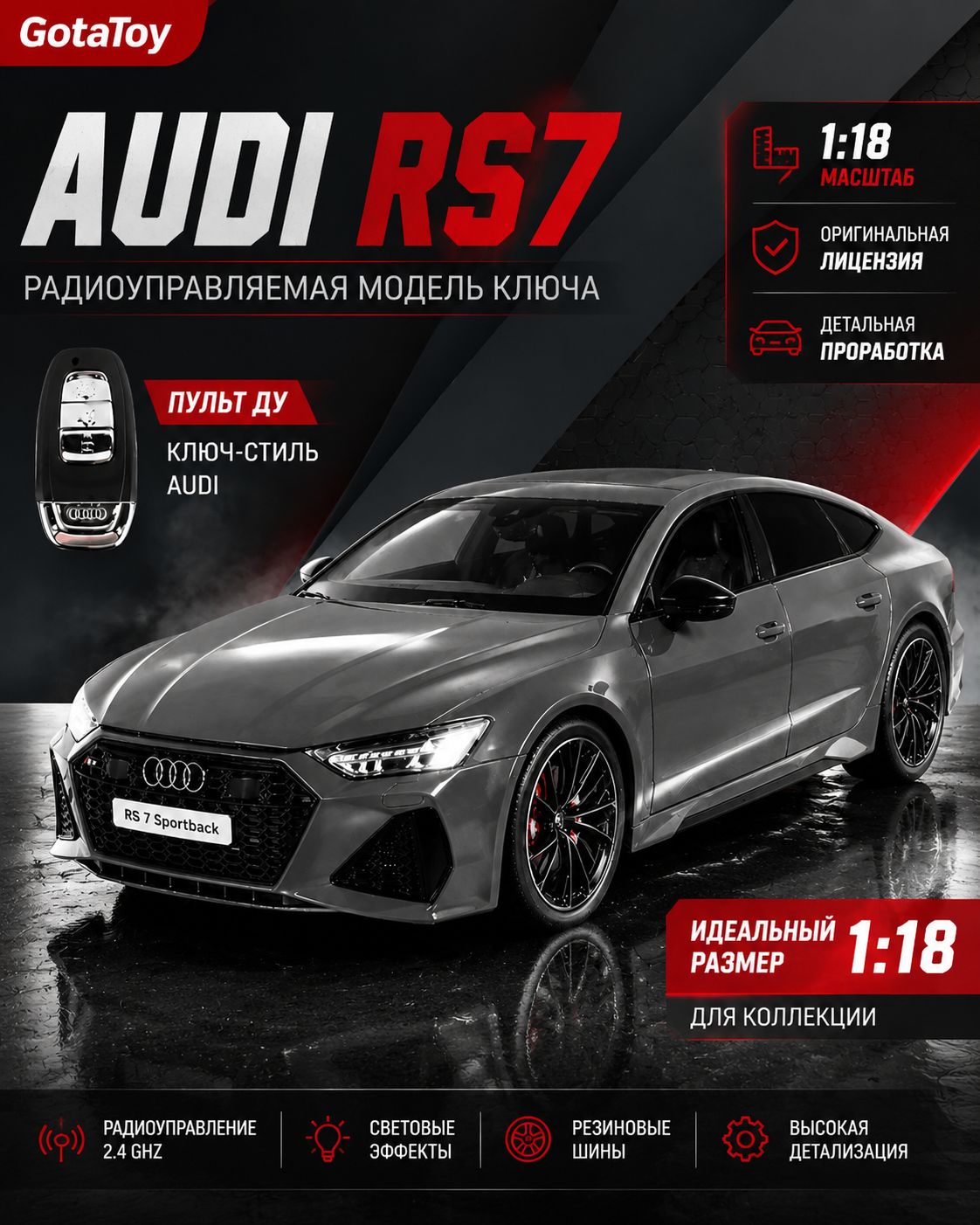 RS7 1:18 Радиоуправляемая металлическая модель с открывающимися