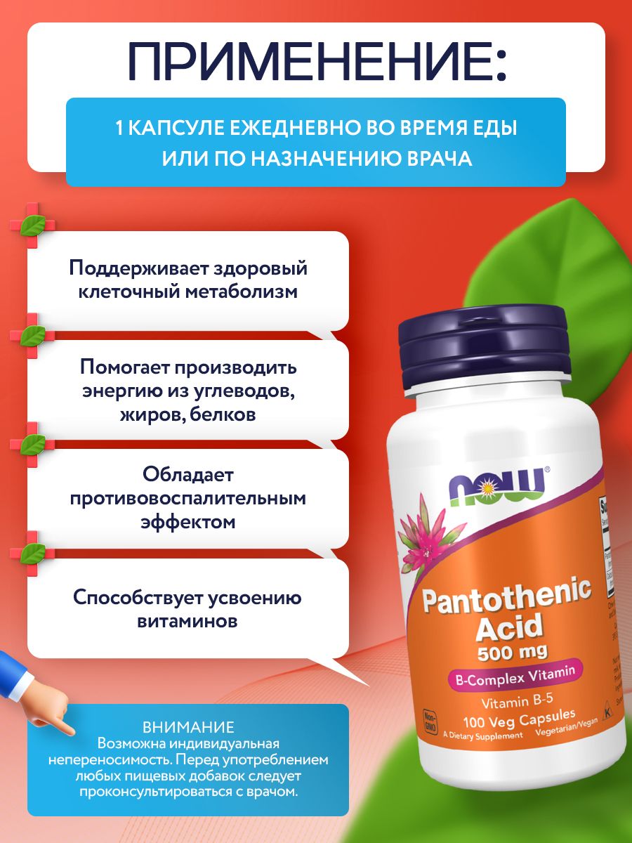 Now, PANTOTHENIC ACID 500mg 100 капсул