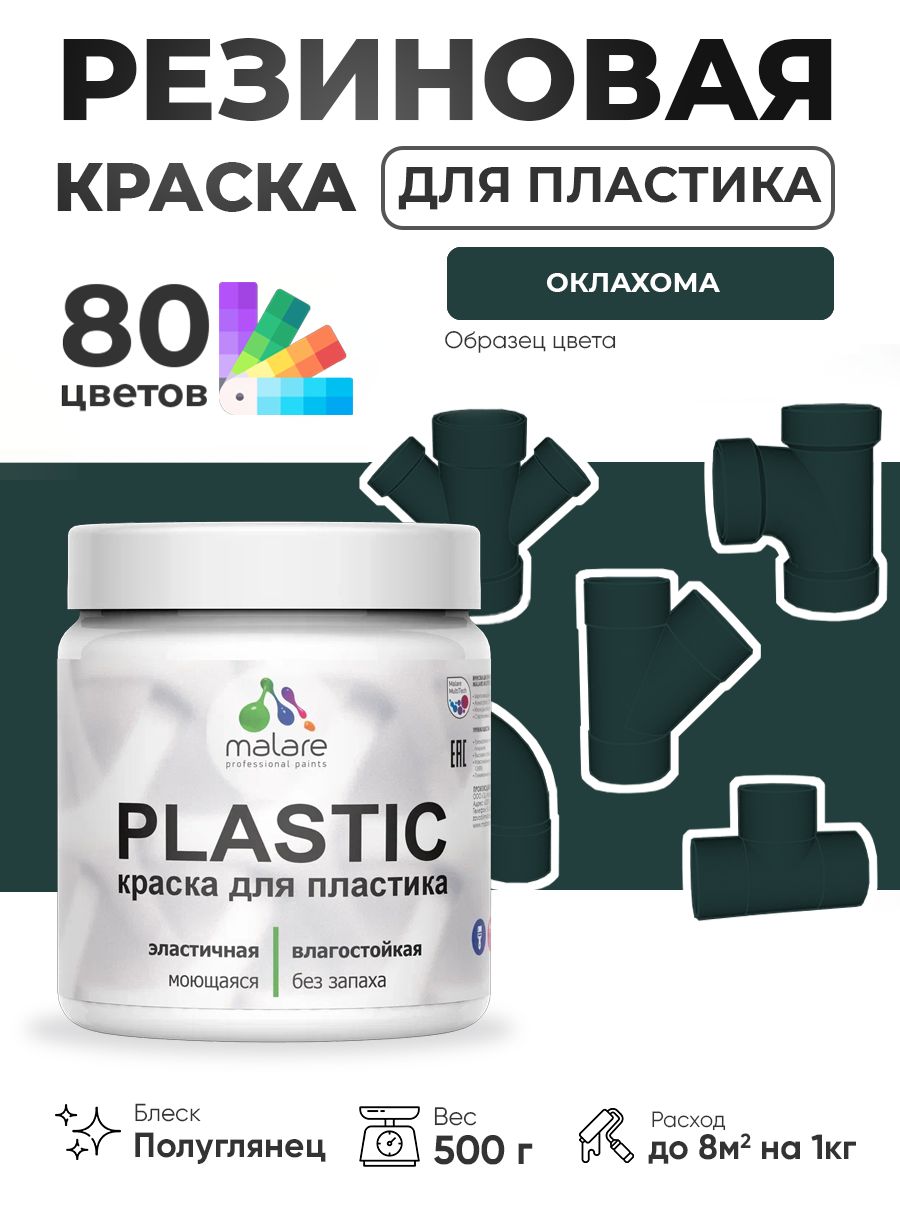Резиновая краска для пластика Malare Plastic для пенопласта ПВХ сайдинга, для подоконников и откосов, быстросохнущая без запаха, полуглянцевая, оклахома, 0.5 кг