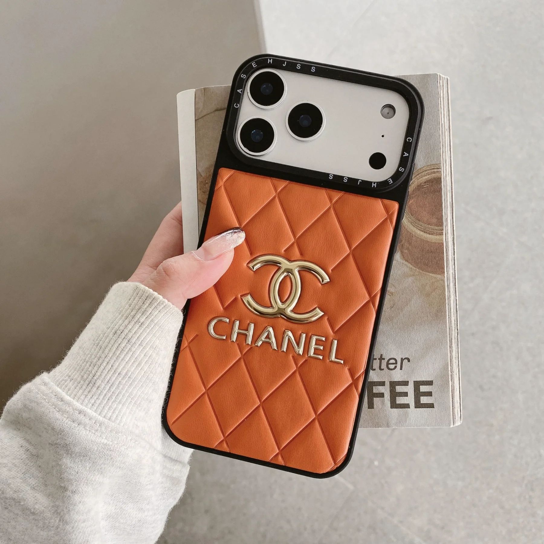 Chanel 智能手机壳用于6.06″, 人造皮革, 橙色