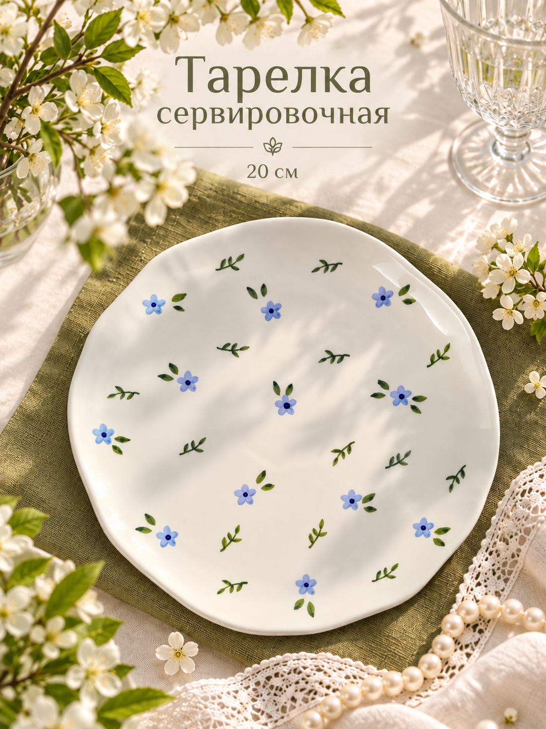Тарелка сервировочная 20 см, "Уютный дом. Фиалки", керамическая