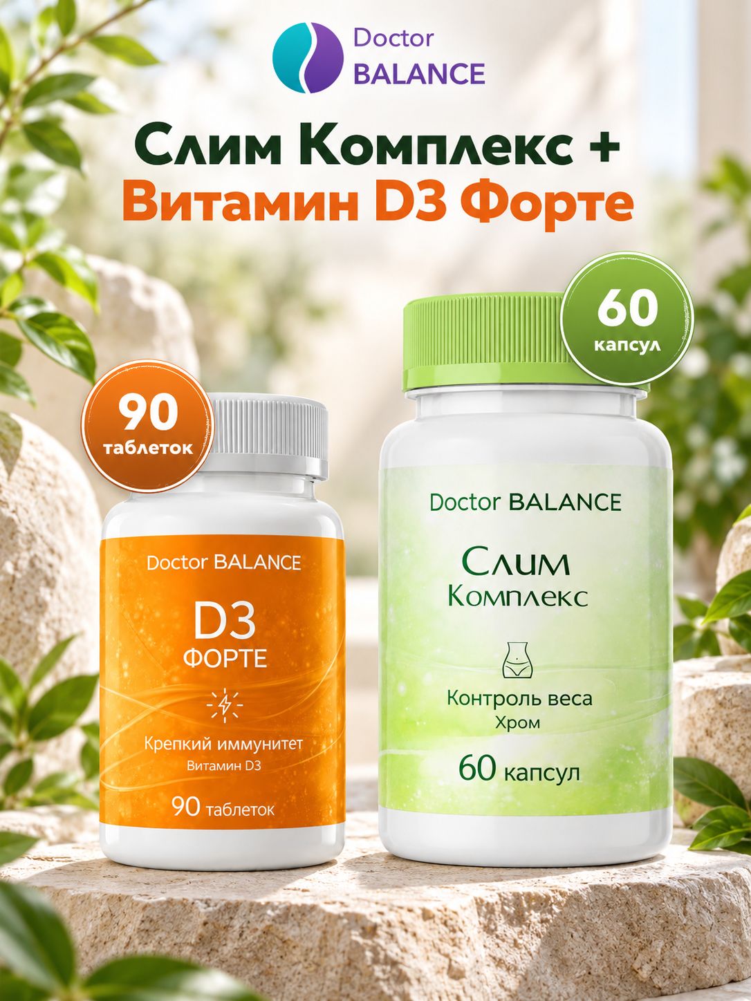 Набор Doctor Balance: Слим-комплекс для контроля веса 60 + Витамин D3 Форте 90