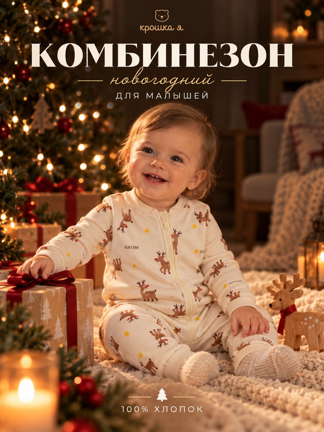 Комбинезон Крошка Я Merry Xmas , рост 80-86 см, цвет бежевый