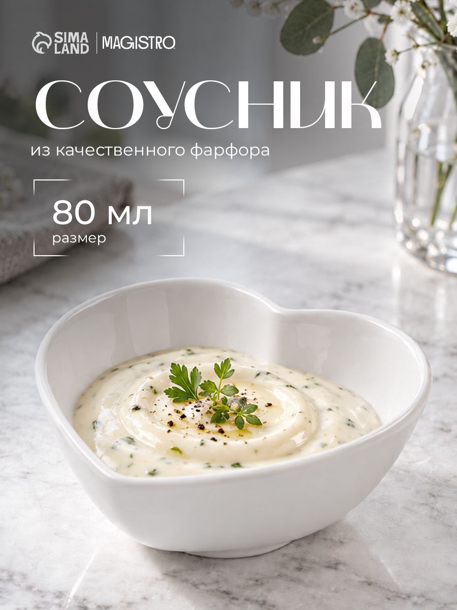 Соусник фарфоровый, белый, Magistro "Любовь", объем 80 мл