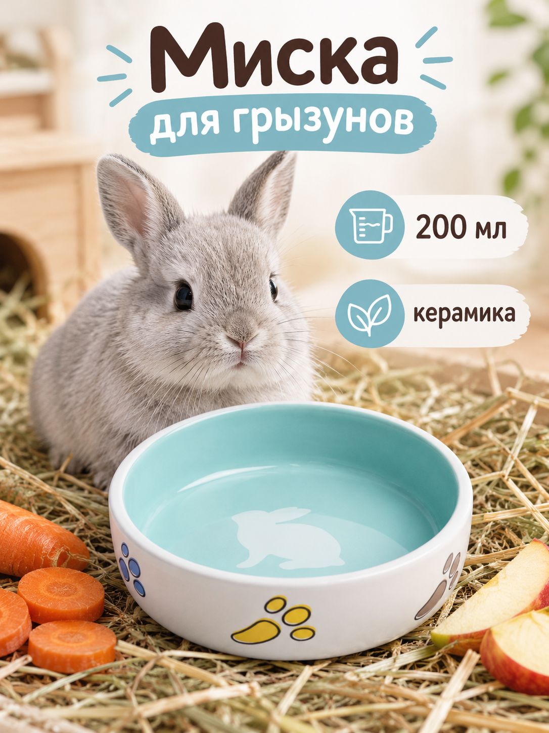 Миска для кошек, грызунов "Заяц", 200 мл, керамическая