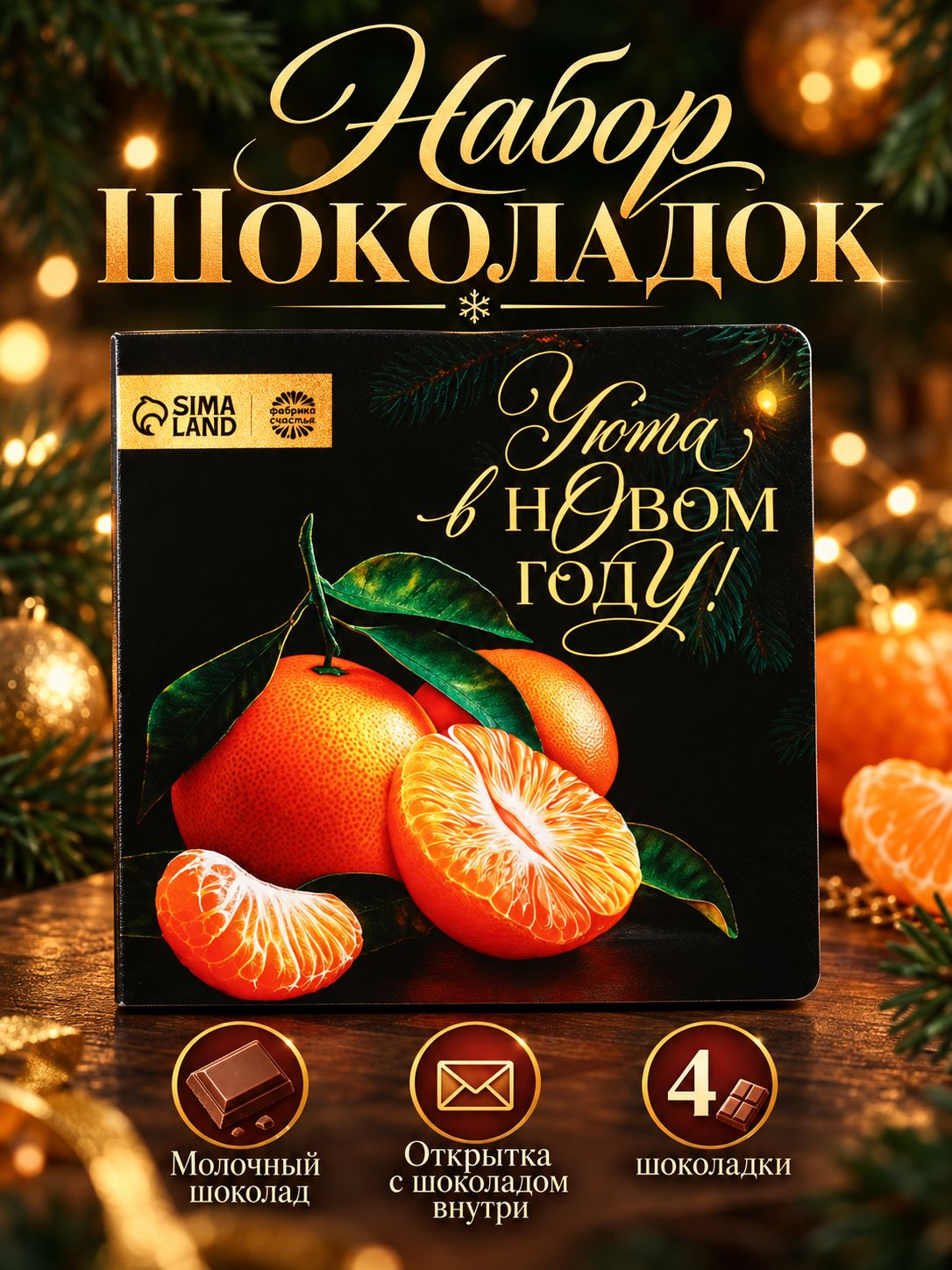 Шоколад подарочный, набор шоколада на новый год "Мандарины" 4 шт.