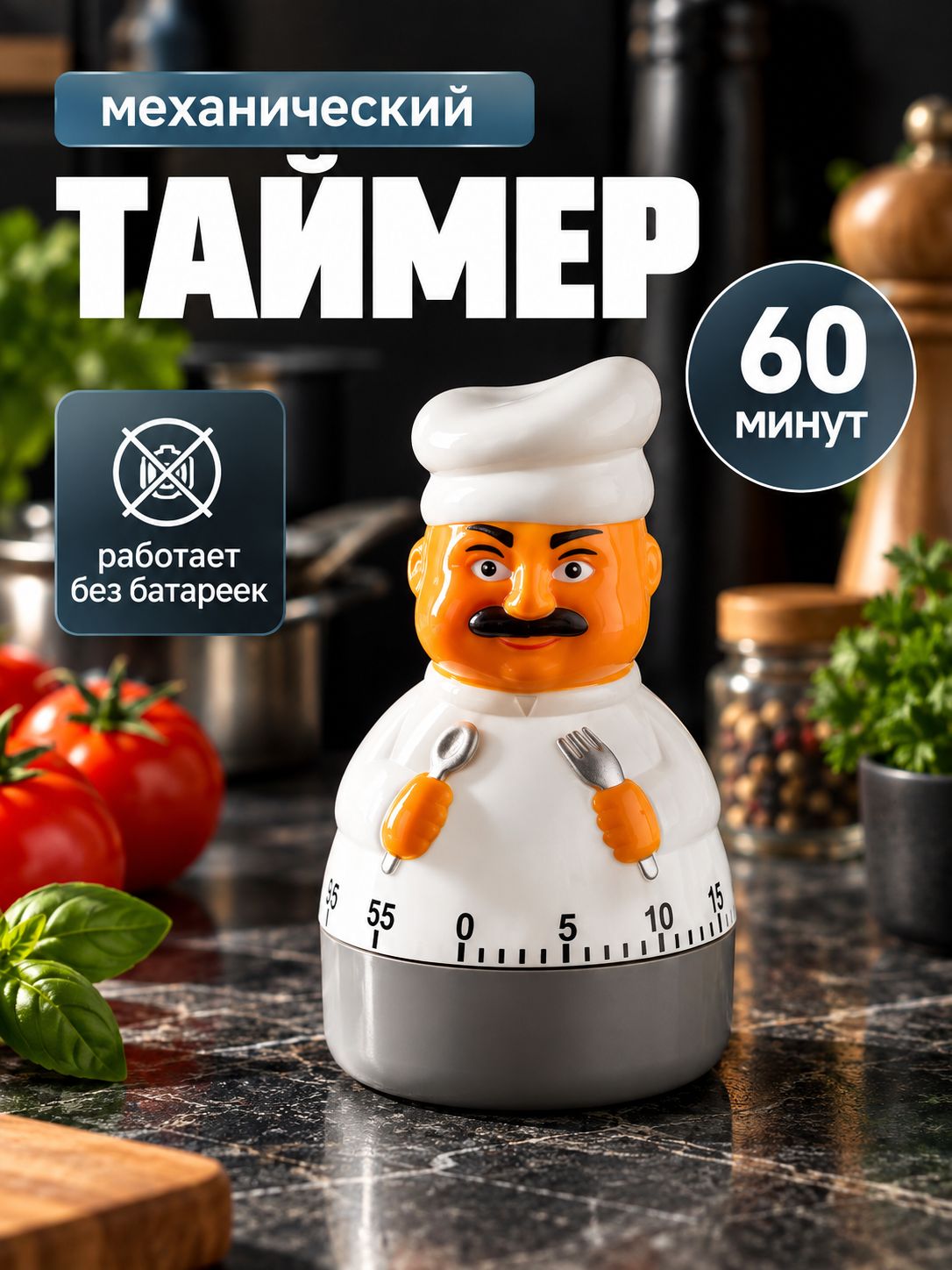 Таймер кухонный, механический, Доляна