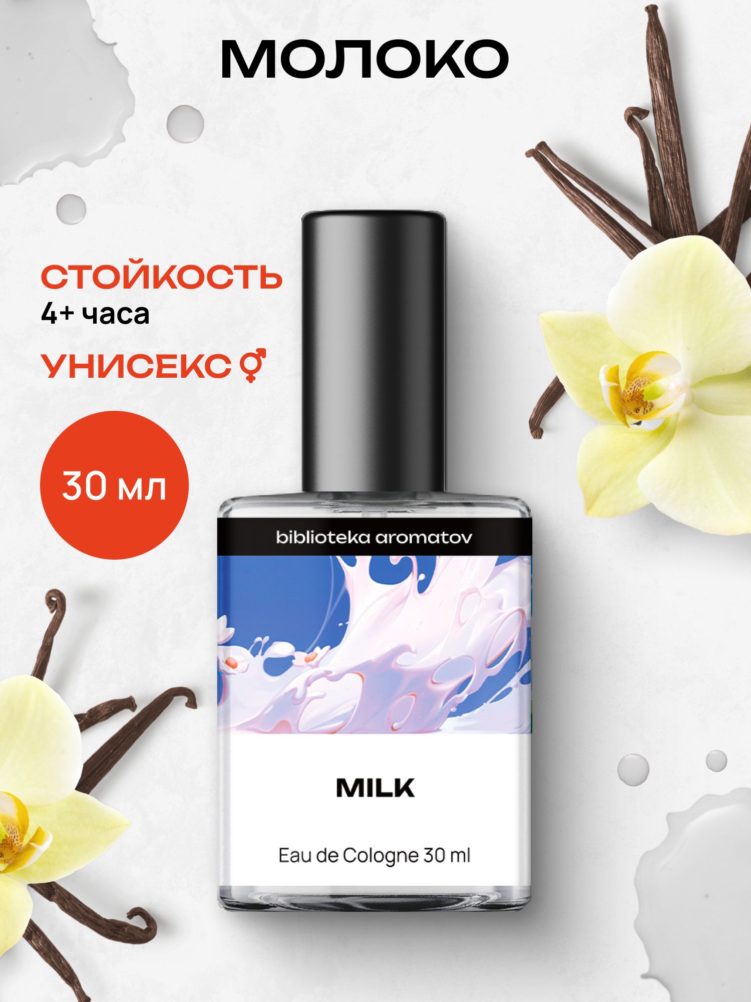 Туалетная вода женская и мужская стойкая Молоко 30 мл, Библиотека ароматов