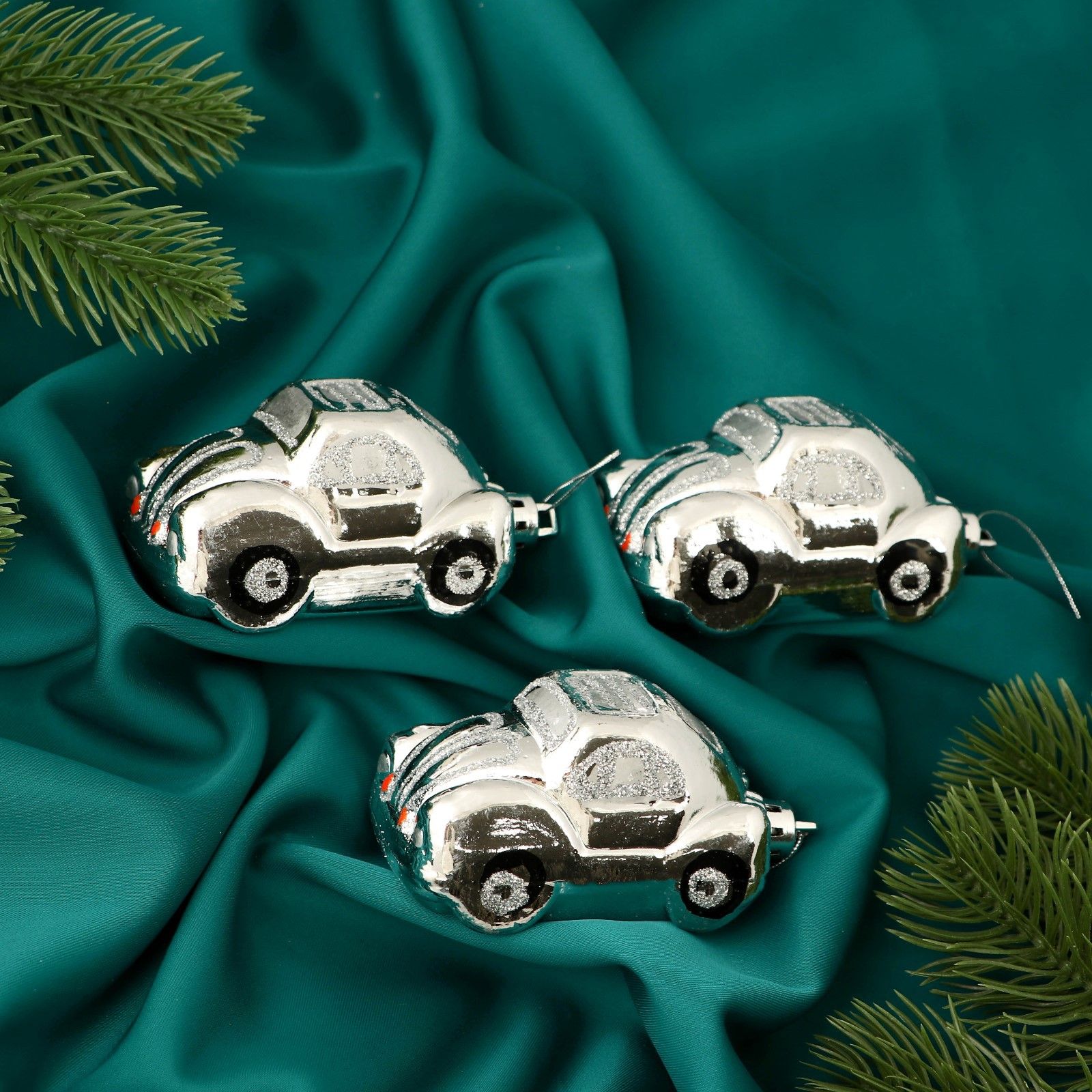 Елочные игрушки 3 шт "Автолегенда" 7,5х4 см, серебро