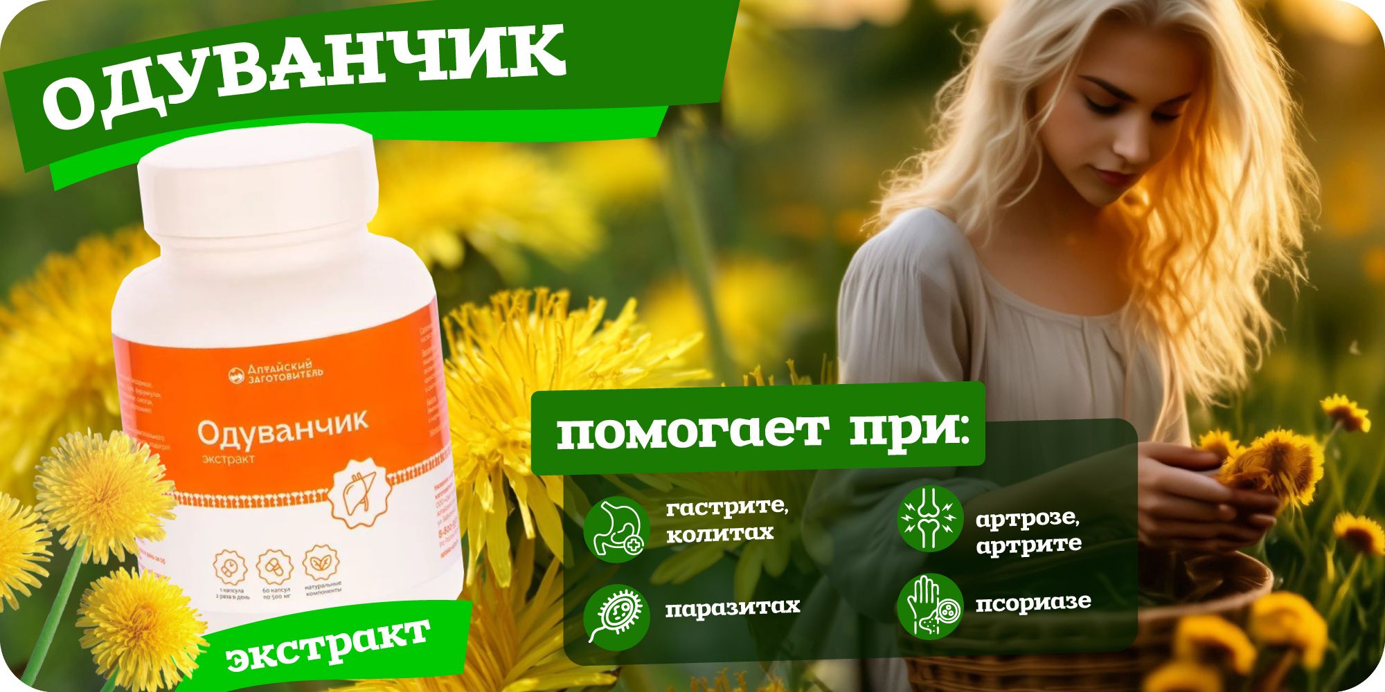 Одуванчик экстракт корня капсулы по 500 мг, 2 банки по 60 шт ...