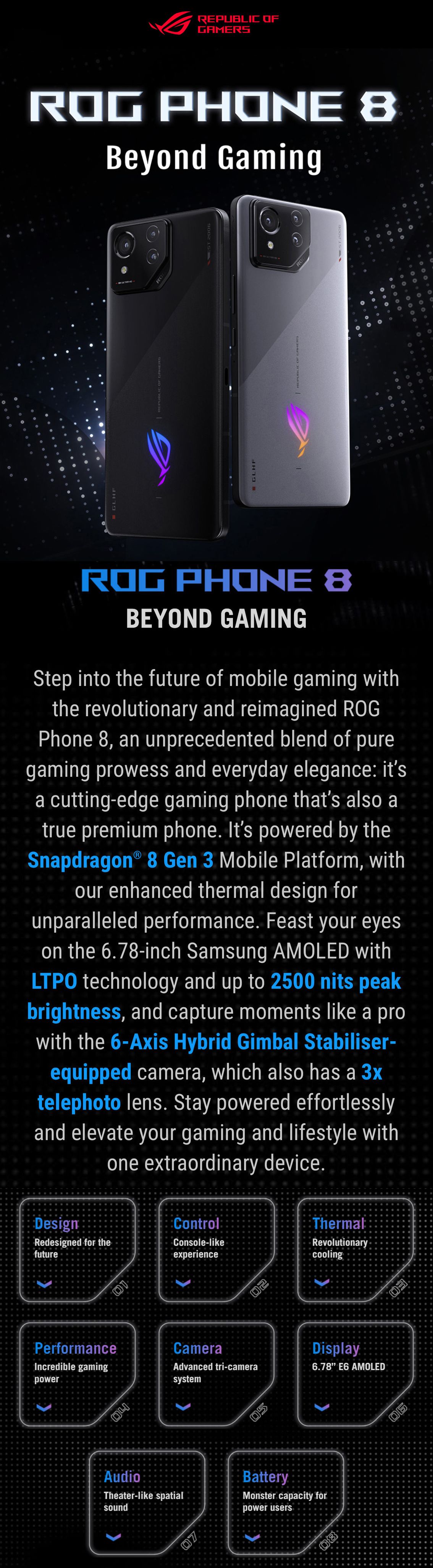 Смартфон ROG Phone 8 AI2401 Republic of Gamers Global Version - купить по  выгодной цене в интернет-магазине OZON (1462773430)