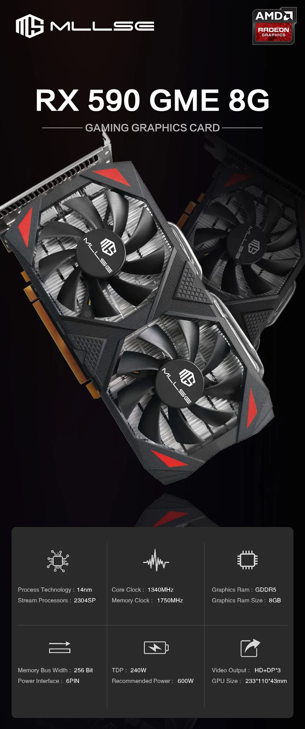 Видеокарта MLLSE Radeon RX 590, 8 ГБ GDDR5, GDDR5 - купить по низким ...