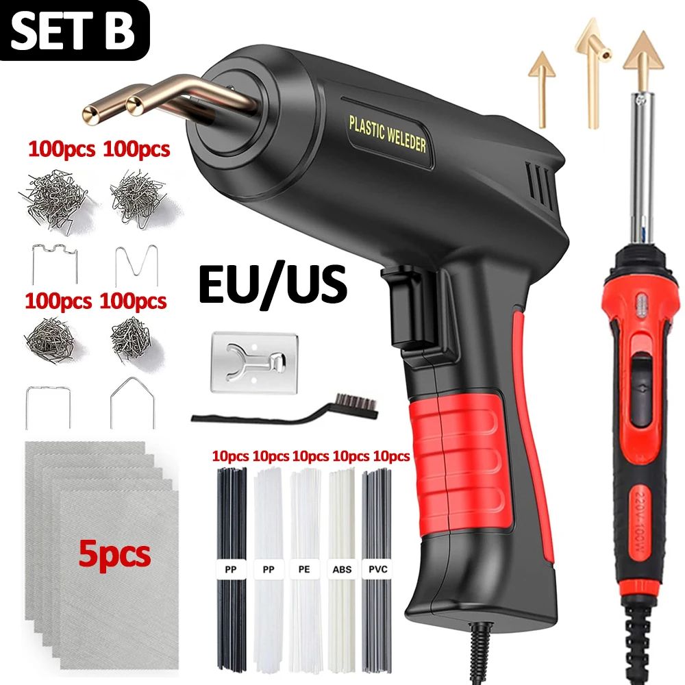 Обновленныйкомплектсварочногопистолетадляпластика100Вт,профессиональныйинструментдляремонтабампера,портативныйпаяльниксгорячимштапелемдляпрочногоремонтакаяка