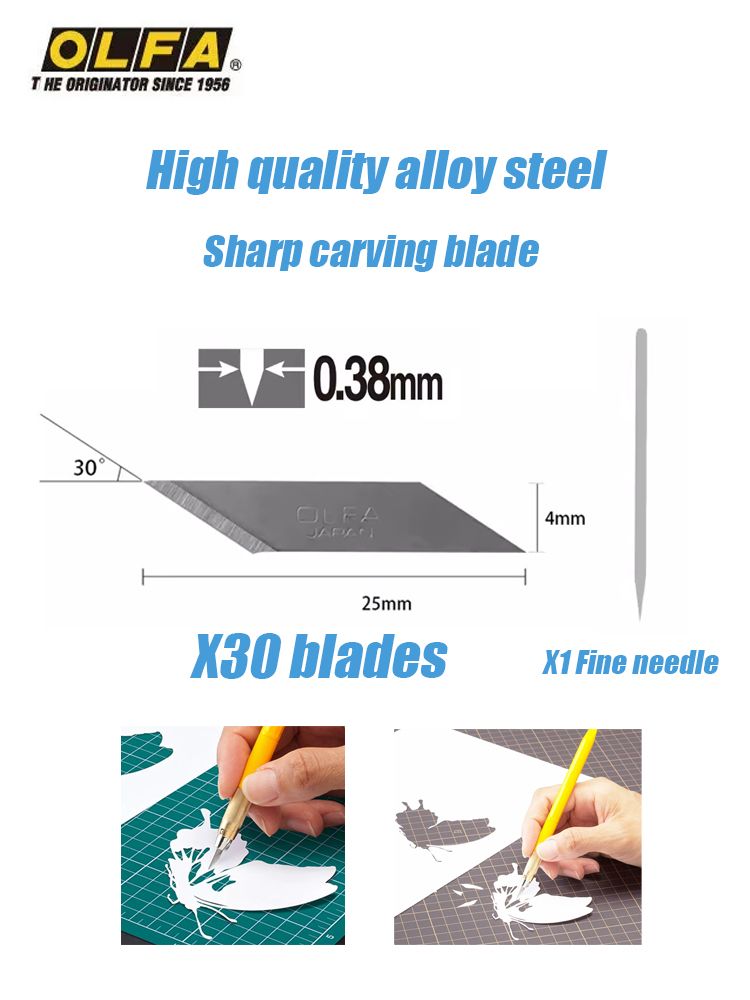 30шт.OLFAKB-5/30BножсперовымРезьбалезвия11х6х0,45ммКалибровочнаябумага,резиноваярезка