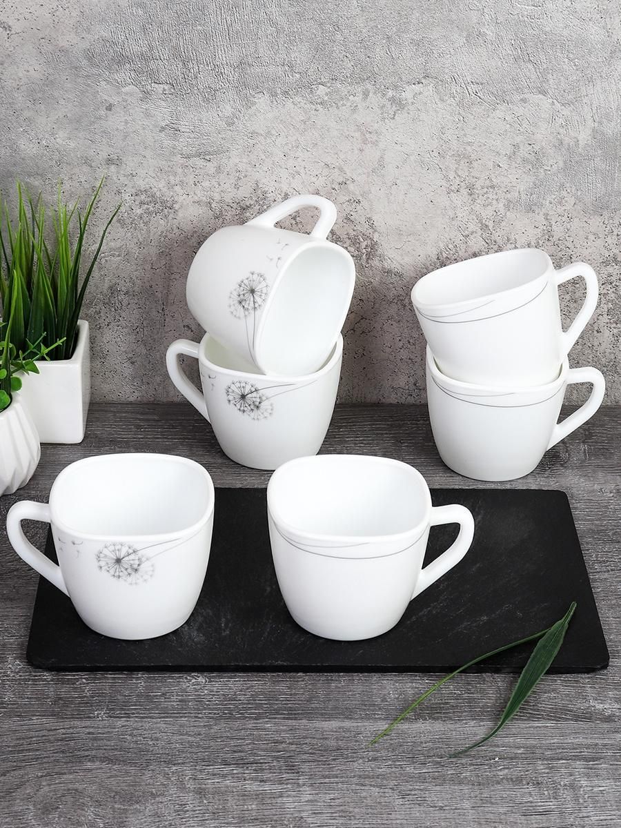 Набор кружек квадратных Одуванчик 6 штук по 250 мл, стеклокерамика Набор кружек квадратных Одуванчик 6 штук по 250 мл, стеклокерамика