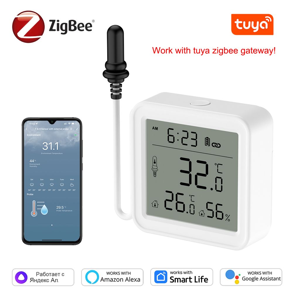 TuyaZigbeeДатчиктемпературыивлажностисвыноснымдатчиком