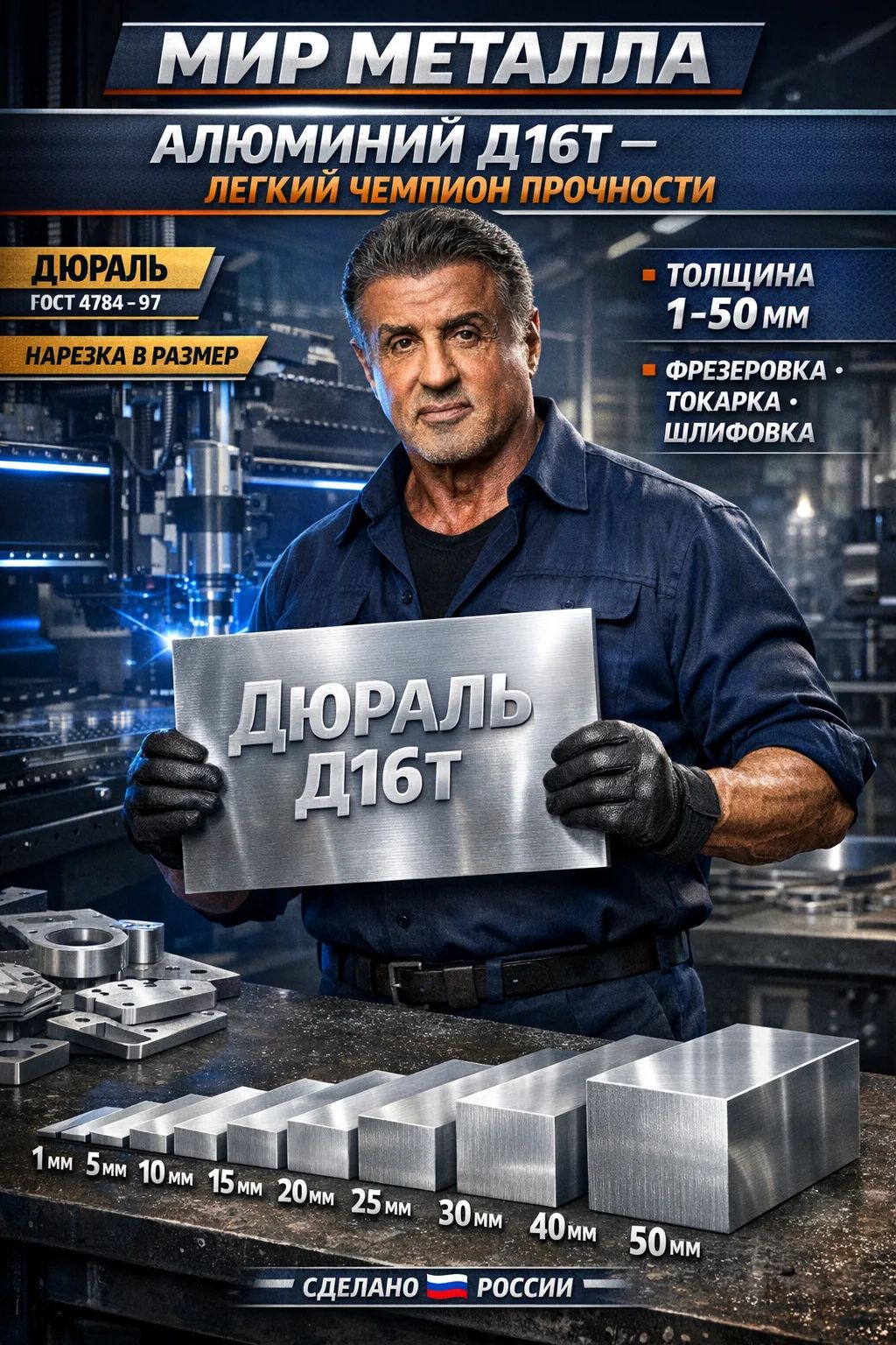 ЛисталюминиевыйД16Т2х50х100мм(пластина,заготовка)дюраль