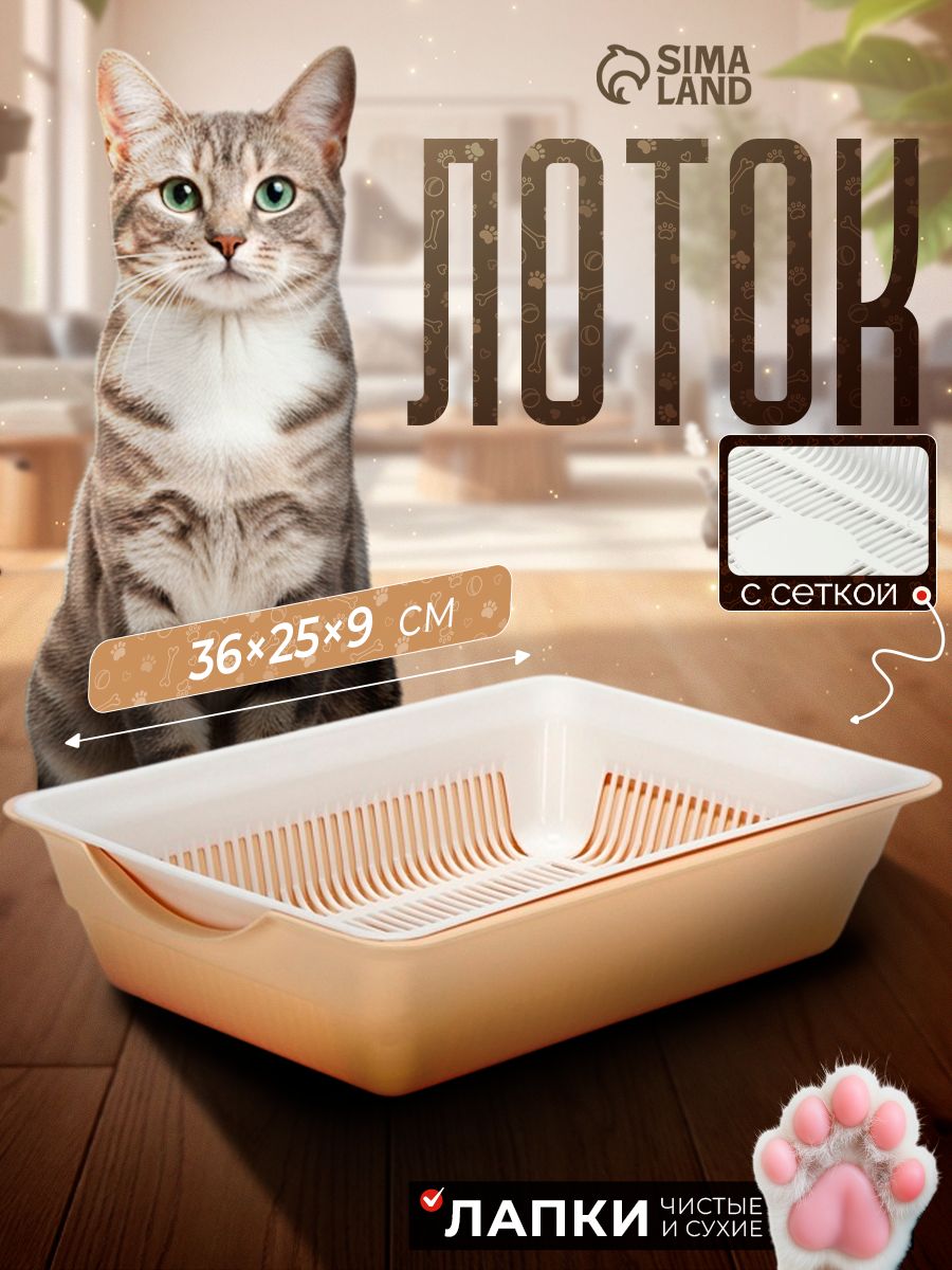 Лоток для кошек с сеткой, 36х25х9 см, бежевый