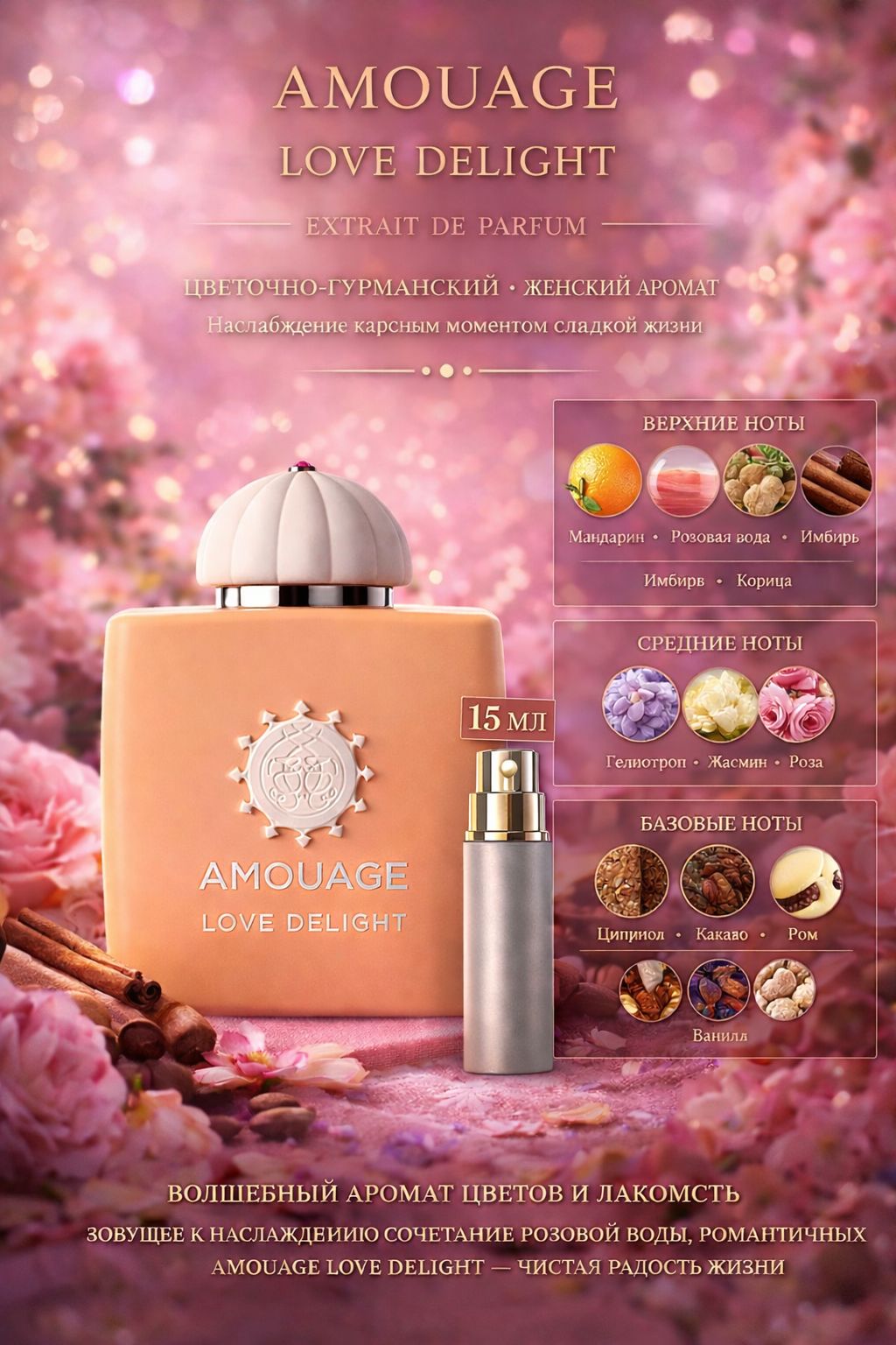 Amouage Love Delight Парфюмерная вода для женщин 15 мл Отливант купить