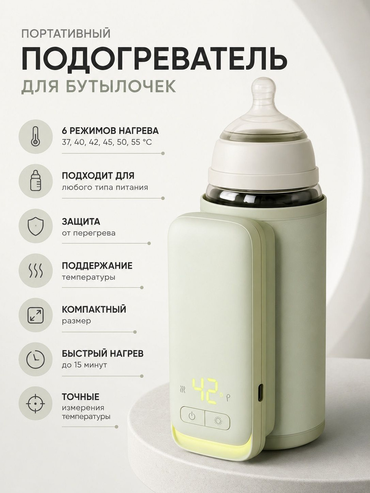 Подогреватель для бутылочек портативный, с аккумулятором 6000 mAh (3000mAh*2) #1
