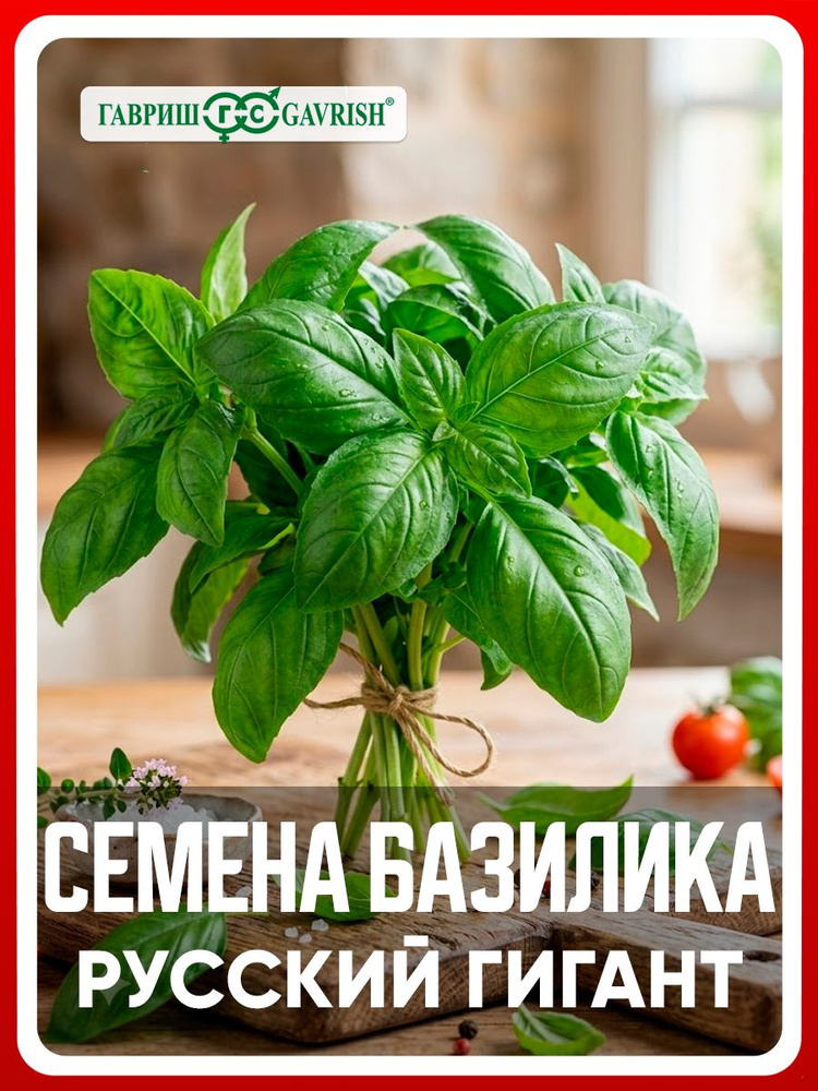 Семена Базилик овощной "Русский гигант" зеленый 0,1 гр, травы и пряности, для дома, дачи и огорода, на #1