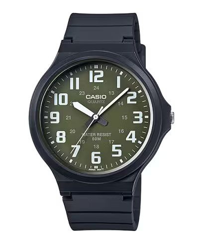 Casio Часы наручные Наручные Casio MW-240-3B Черные Унисекс Часы с Зеленым Циферблатом и Черным Полимерным #1