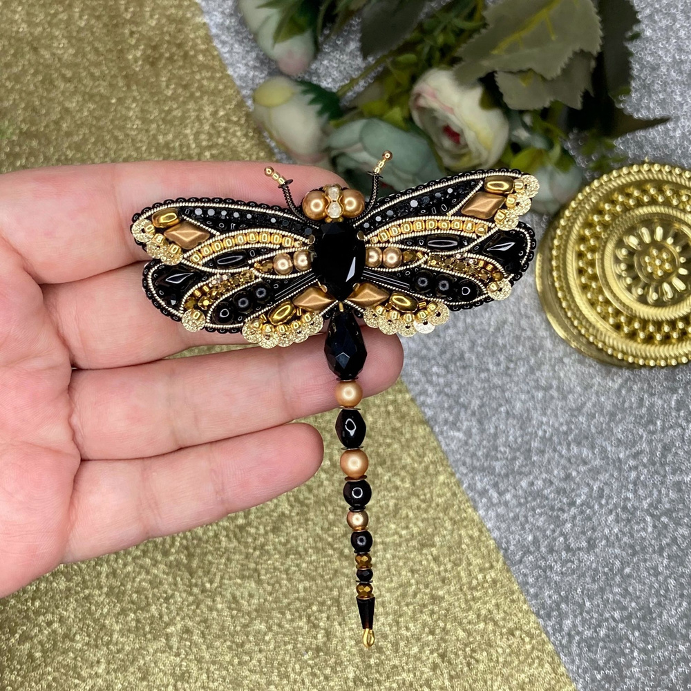 Брошь ручной работы \"Стрекоза\", бижутерия, украшение, брошь из бисера ...