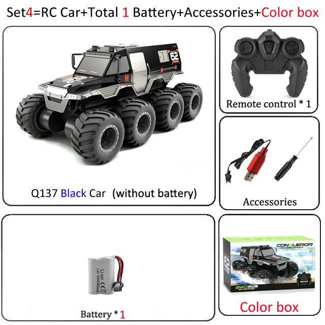 JJRC Q137 Радиоуправляемый автомобиль 2,4 ГГц, 8-колесный амфибия для внедорожника  #1