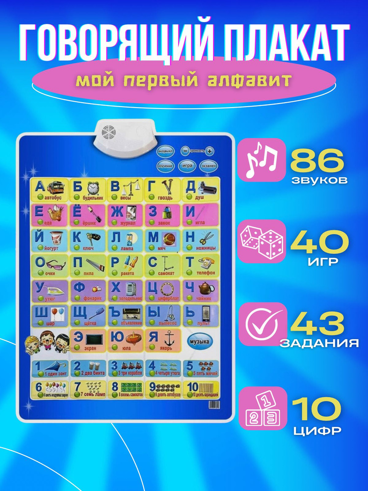 Азбука для малышей интерактивная / Алфавит плакат говорящий для детей / Развивающая игрушка от 1 года #1