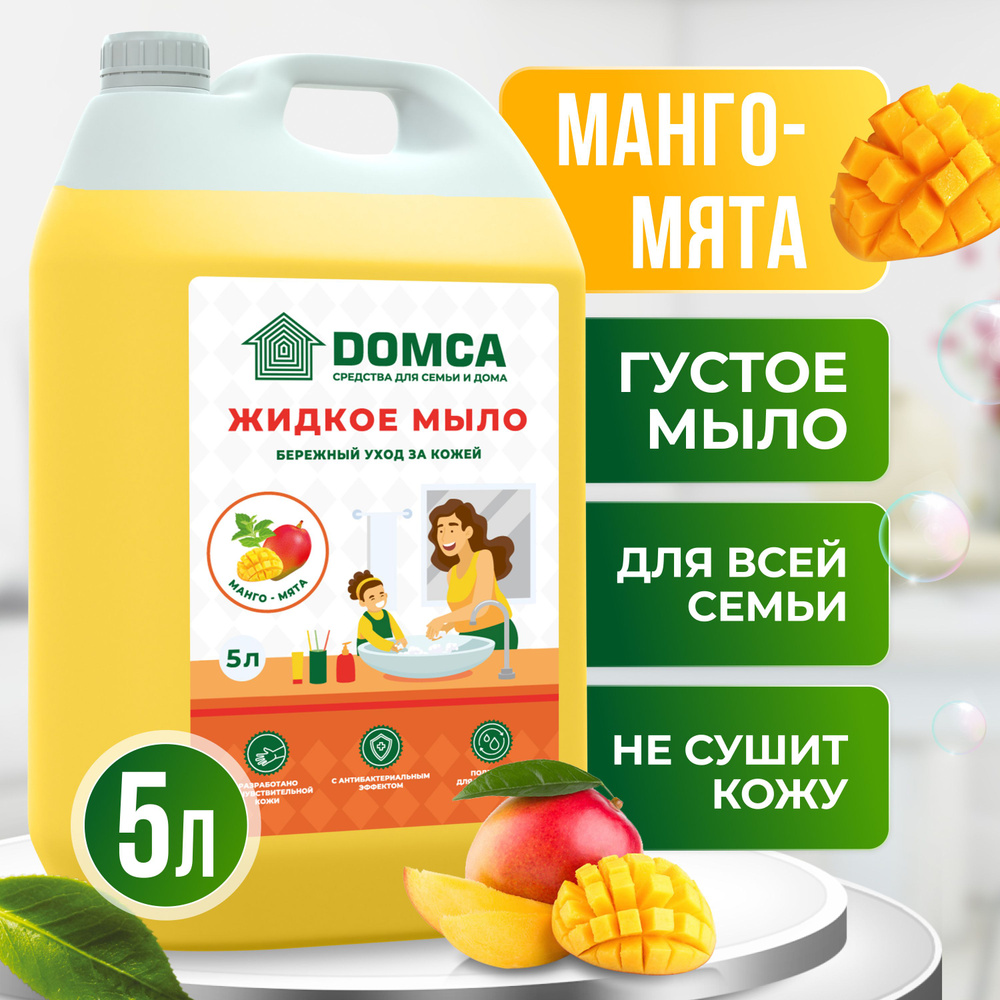 Жидкое мыло для рук и тела 5л DOMCA Манго-мята - купить с доставкой по  выгодным ценам в интернет-магазине OZON (1082765725)