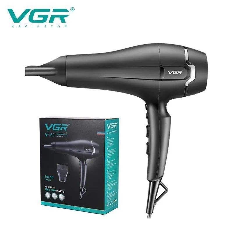 VGR Фен для волос V-450 2400 Вт, скоростей 2, черный #1