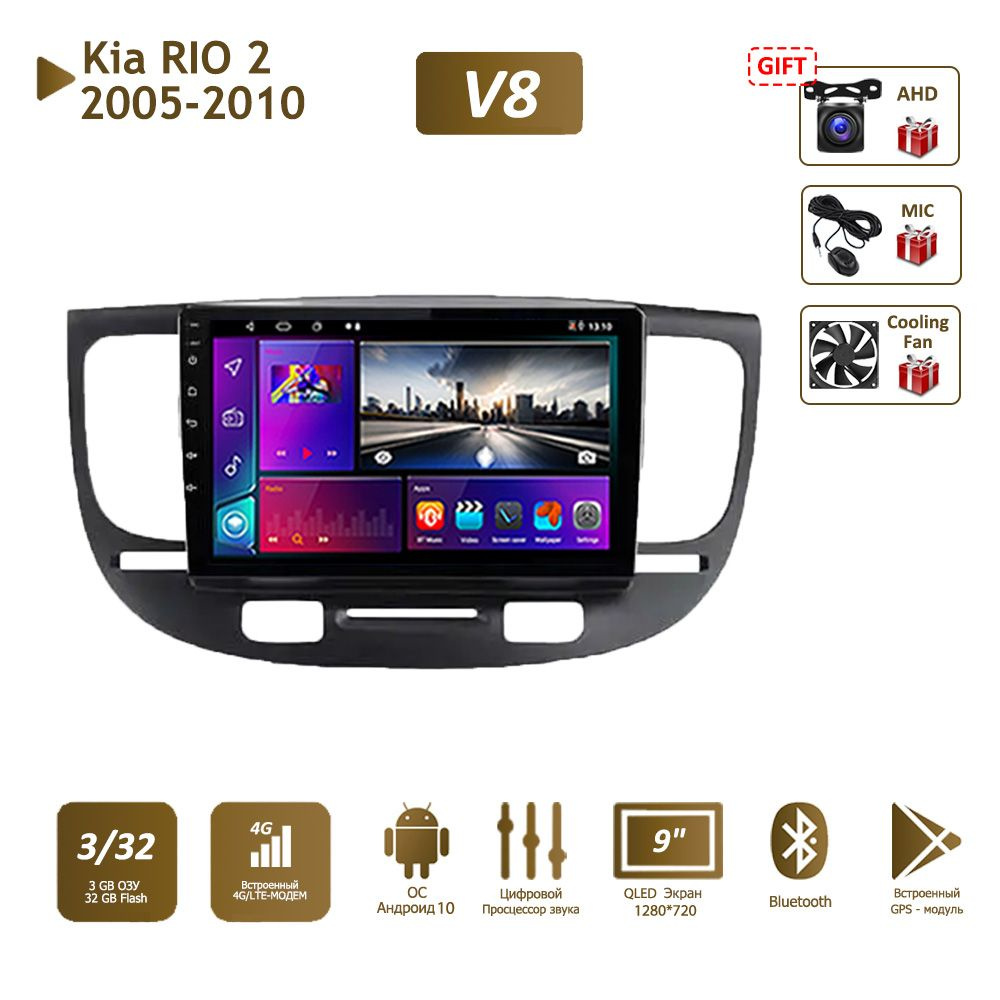 Штатная магнитола 3+32Гб для Киа-рио/KIA RIO 2 2005-2010 2 DIN Android Auto  Carplay Gps Мультимедиа автомабиля2 DIN - купить в интернет-магазине OZON с  доставкой по России (742381255)