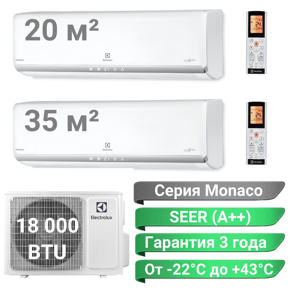 Инверторная мульти сплит-система Electrolux Monaco на 2 комнаты (20м2 +  35м2)