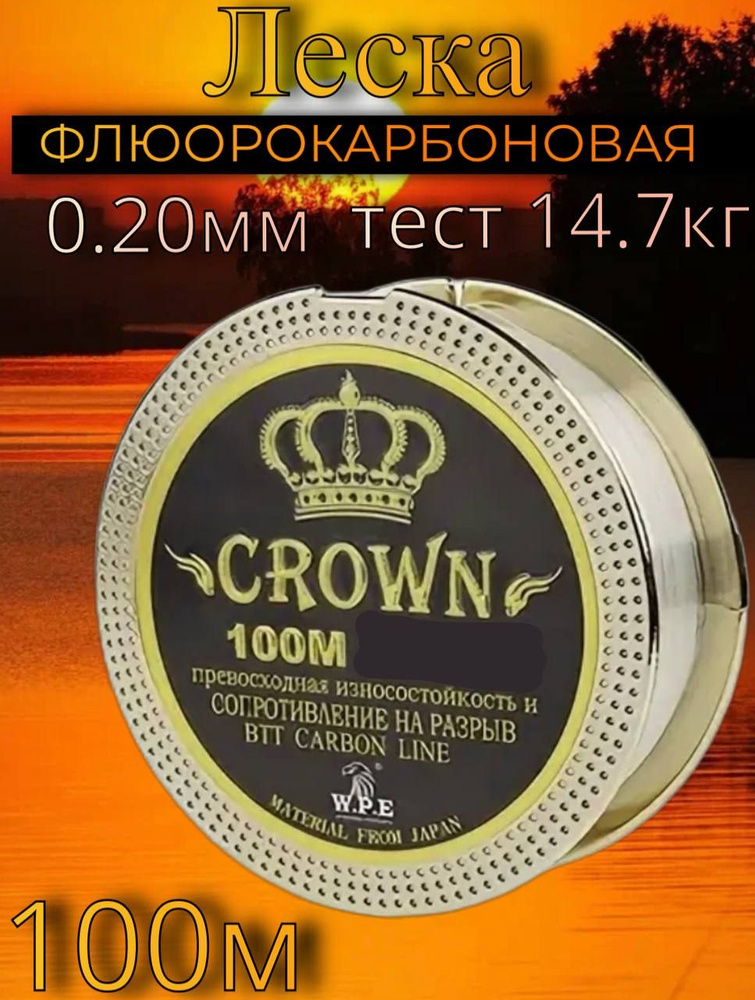 Флюорокарбованая рыболовная леска Crown BTT carbon line длина 100 м, толщина 0.20 мм, тест 14.7 кг  #1