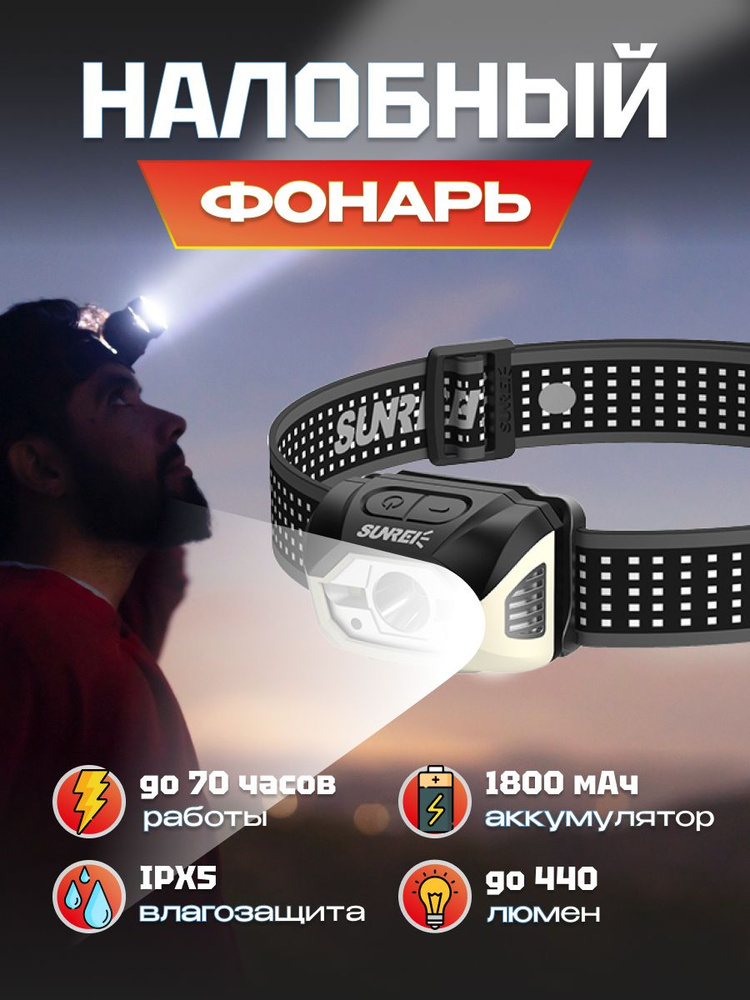 Фонарик налобный аккумуляторный Sunree MUYE1 Lightweight Sensor Headlamp 440 лм , с сенсором, 1800мАч, #1