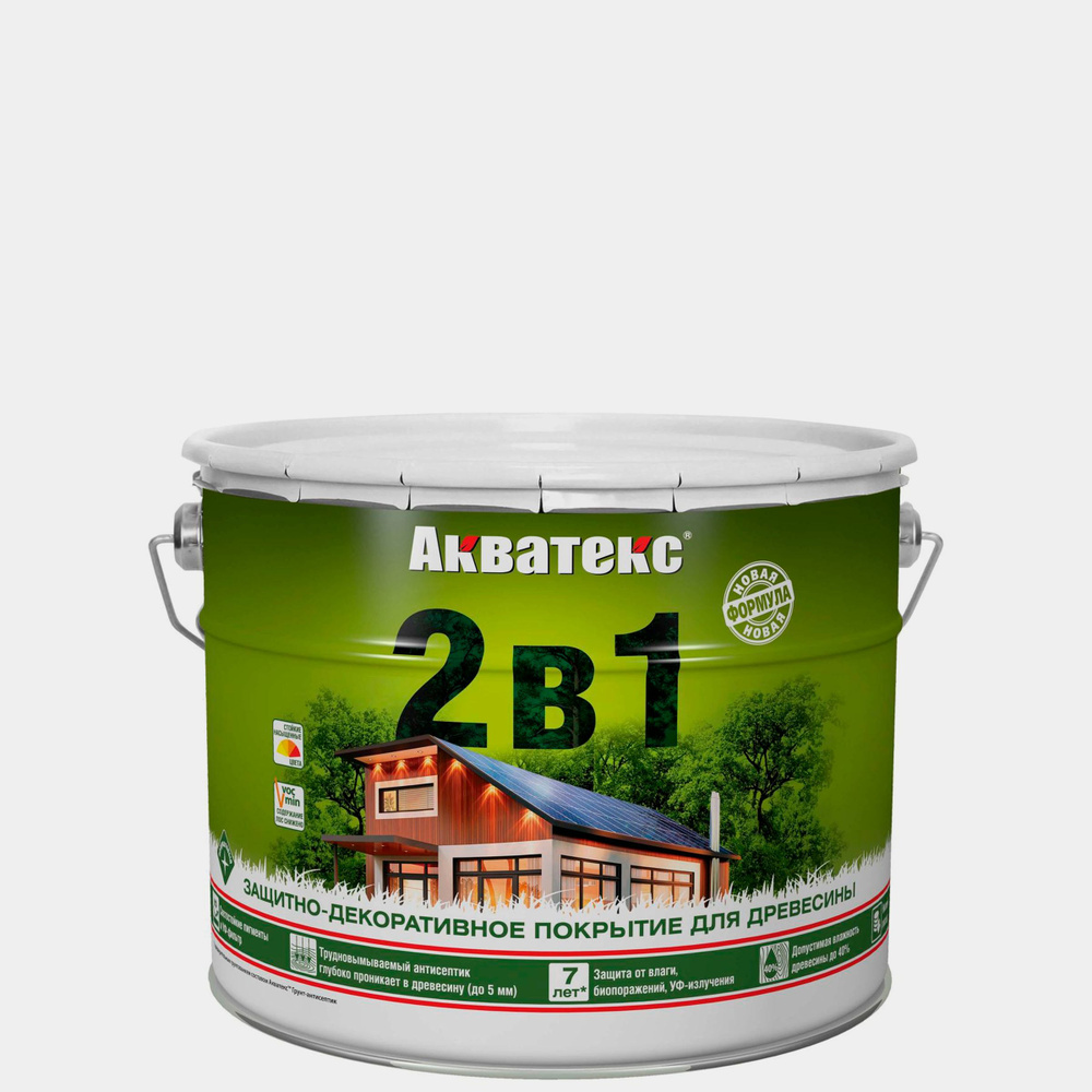 Акватекс 2 в 1, цвет Белый, 9 л, пропитка по дереву, защитно ...