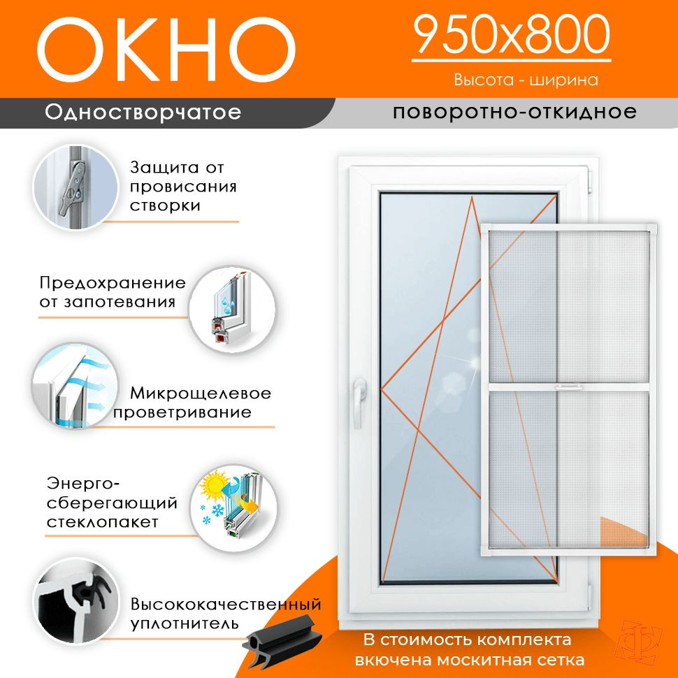 Пластиковое окно 950 х 800 ТермА Эко + Москитная сетка (Правое открывание)