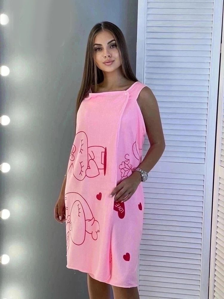 Полотенце-халат Женский Titan-02 розовый Кнопки Микрофибра, размер 44 ...