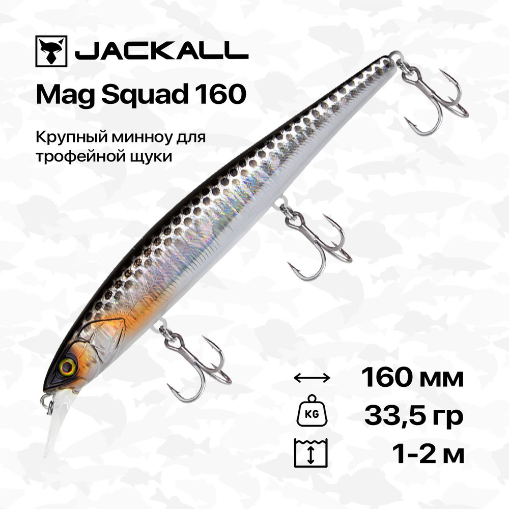 Воблер Jackall Mag Squad 160 SP, 160 мм, 33,5 гр, 1-2 м, #HL Silver & Black #1