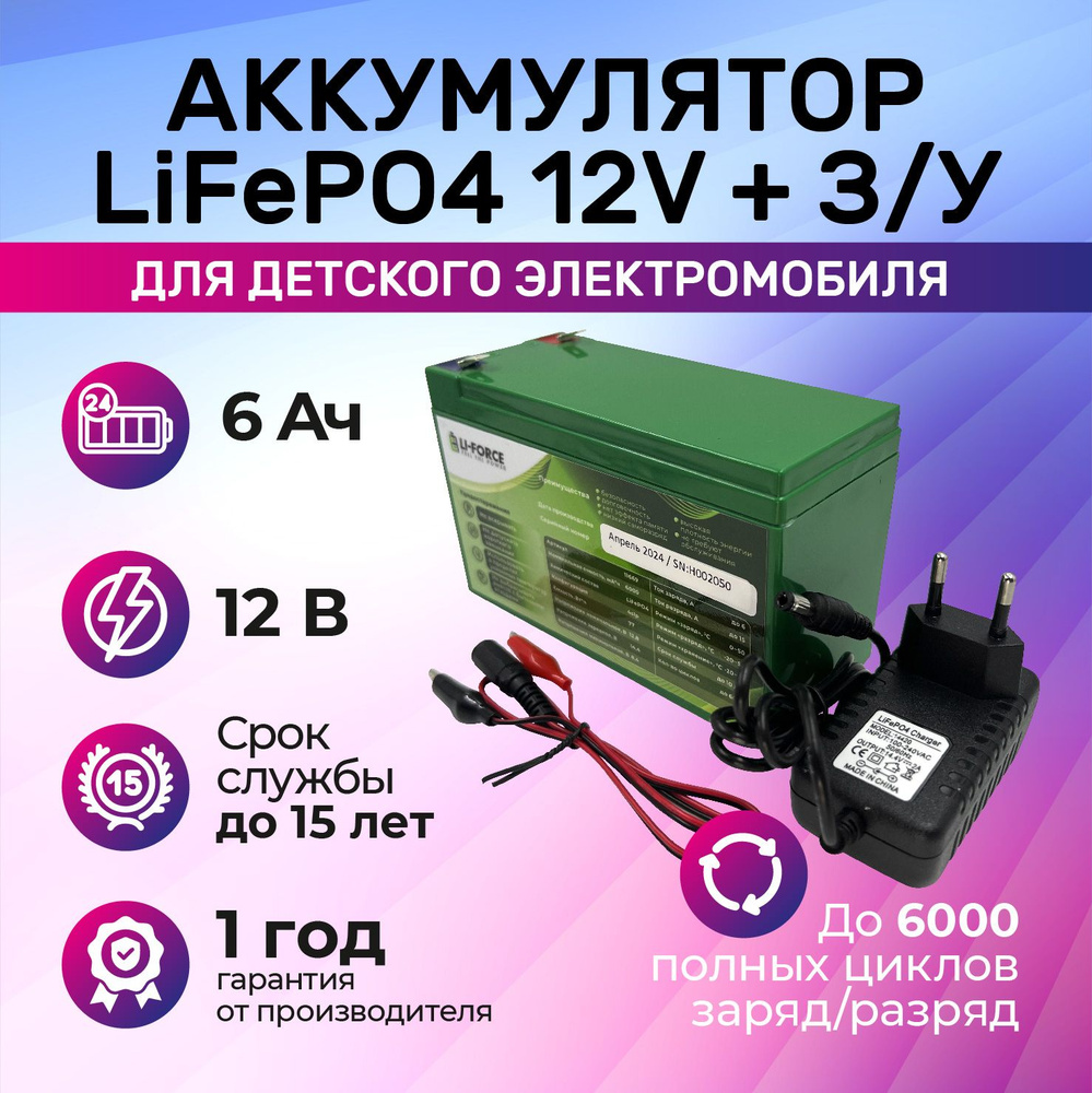 Аккумуляторная батарея 12В 6 Ач + ЗУ 14,4В 2А, LiFePO4 #1