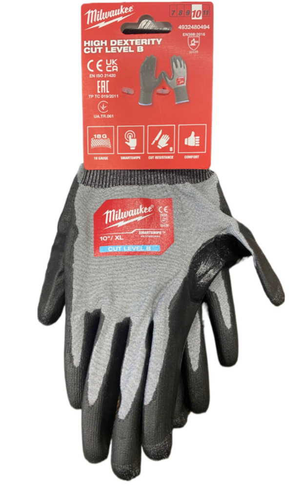 Перчатки Milwaukee Hi-DEX с уровнем сопротивления к порезам 2/B, размер XL/10, 4932480494  #1