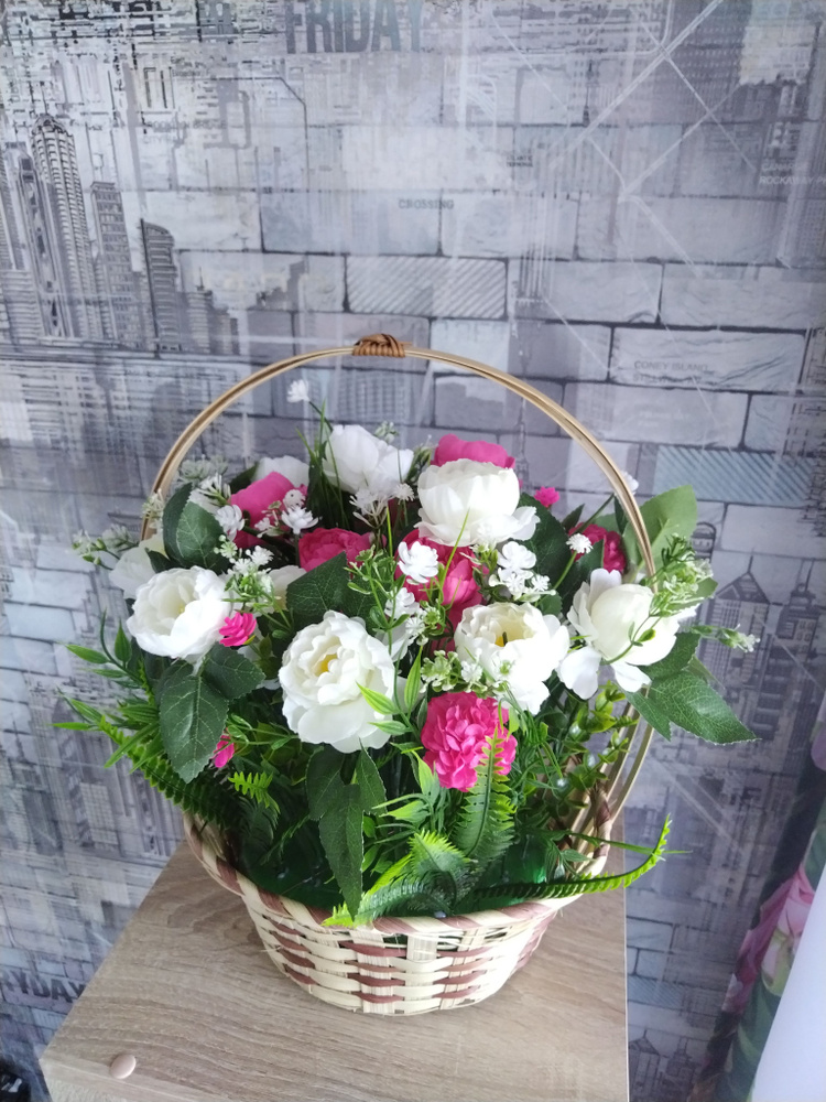 Корзина ритуальная с искусственными цветами большая (пионы) купить по ...