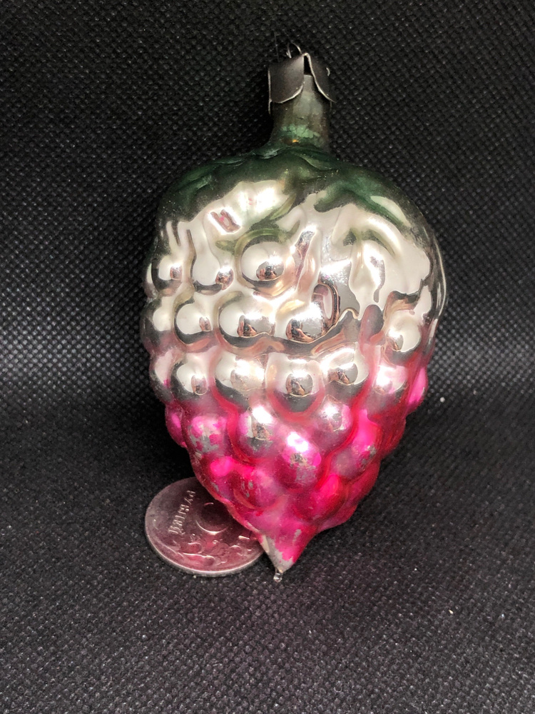 Елочная игрушка СССР клубника малина ягода большая 9 см стекло # 53  #1