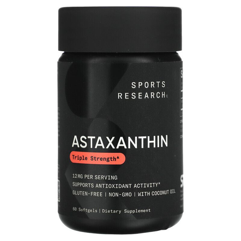Sports Research, Astaxanthin, Астаксантин тройной силы, 12 мг, 60 ...
