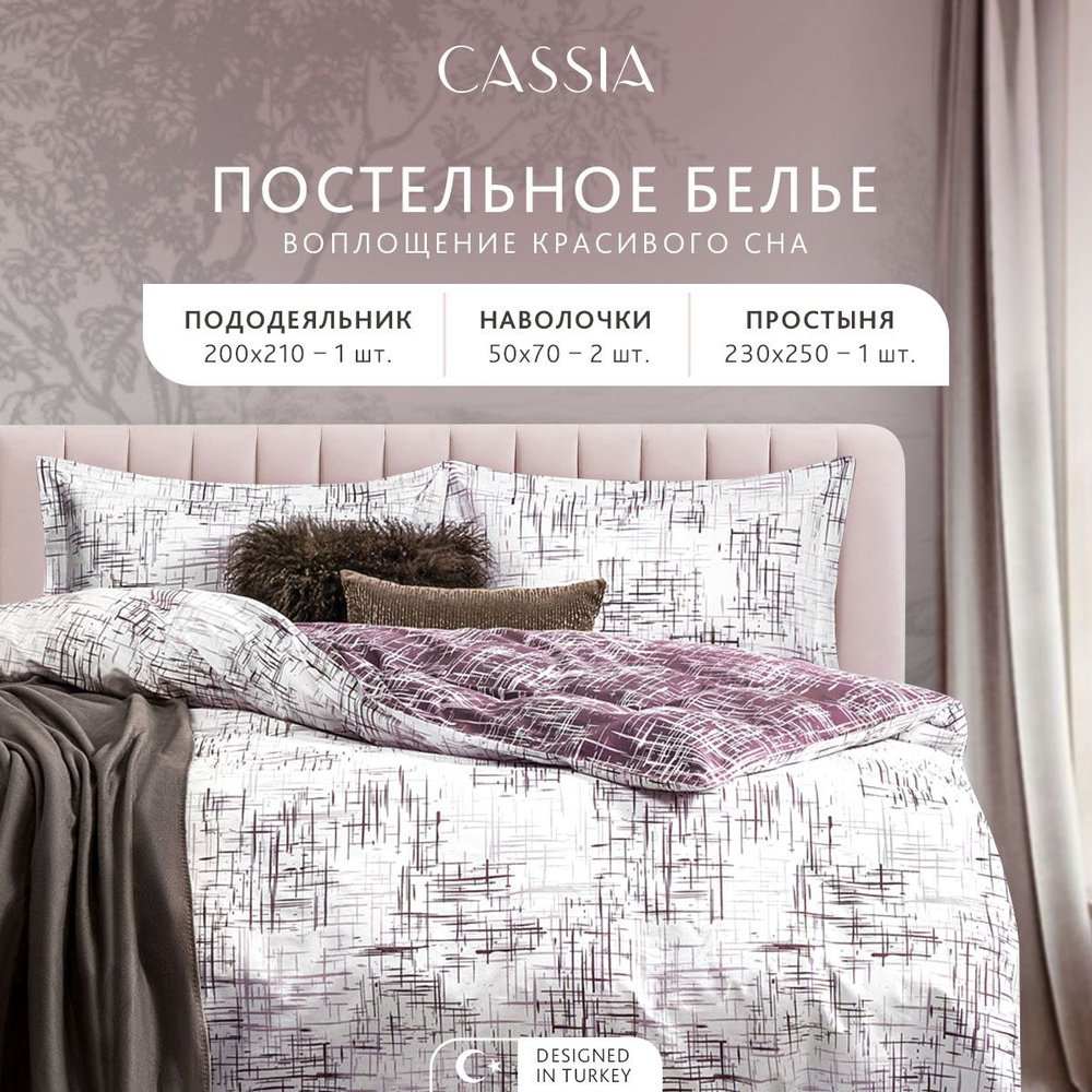 CASSIA Комплект постельного белья "АДЭМ" Евро, хлопок-сатин 200х210-1/230х250-1/50х70-2, 4 пр.  #1